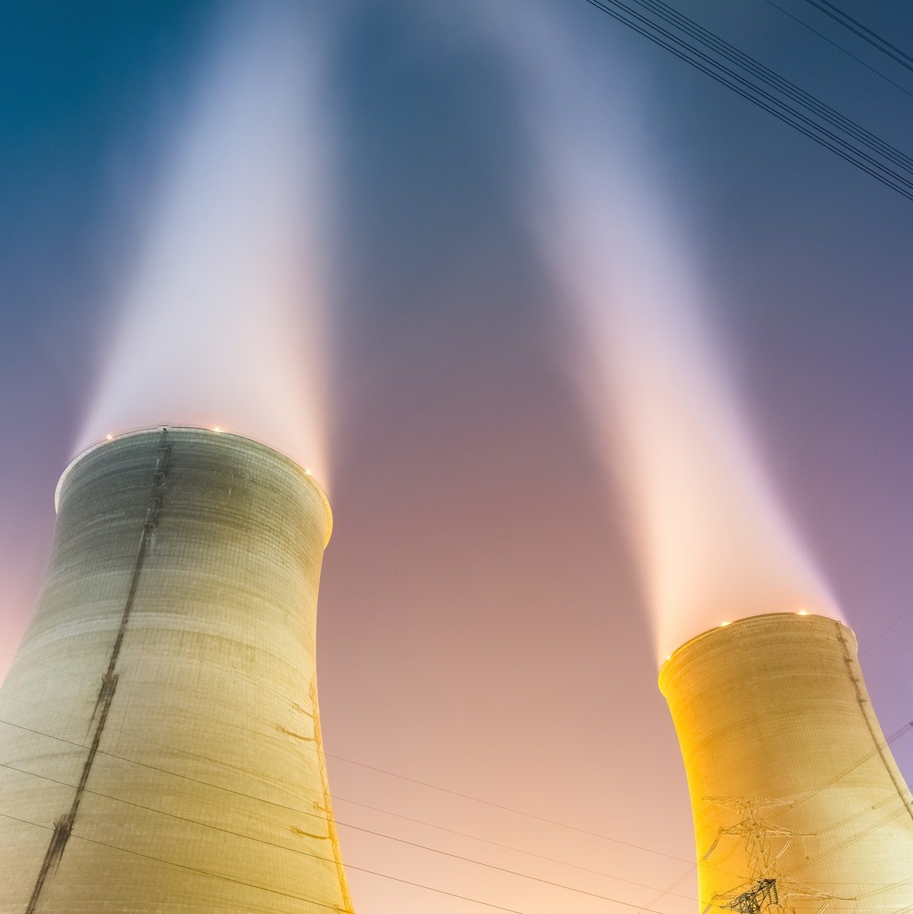 cooling towers at night
